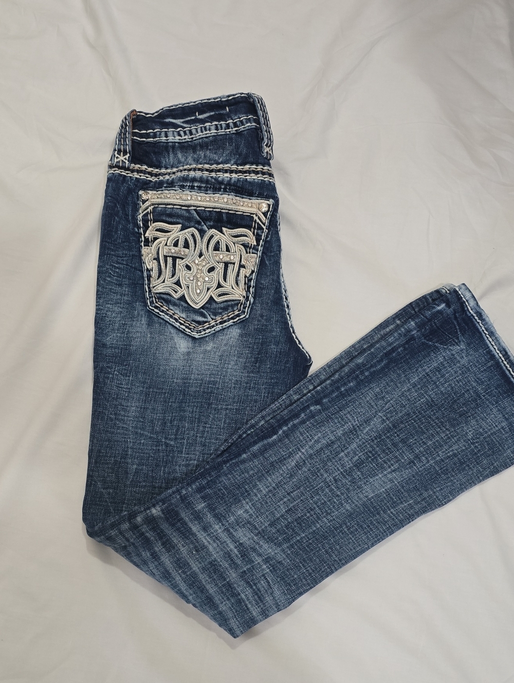 Rock Revival Dark Blue Embroidered Pocket Skinny Jeans